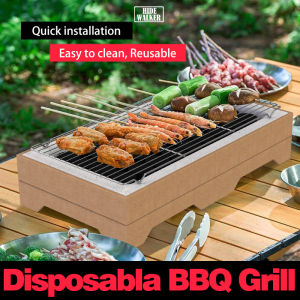 Disposable BBQ Grill Portable Camping and Picnic Barbecue Charcoal Stove for 1-6 People Come with Clip and Brush
