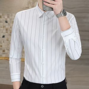 HENGYUANXIANG | Hengyuanxiang Mens Striped Long Sleeve Casual Business Shirt Fashionable Spring Autumn Dad Clothes Standard Fit Button Detail