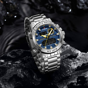 NAVIFORCE นาฬิกาข้อมือสแตนเลสสำหรับผู้ชายนาฬิกาข้อมือสำหรับผู้ชายนาฬิกาดิจิตอลโครโนกราฟกันน้ำหน้าปัดวันที่หน้าปัดสว่าง