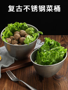 Retro Stainless Steel Vegetable Bucket Small Snack Bowl Trash Can Slanted Mouth Bowl Hot Pot Restaurant Seasoning Bowl