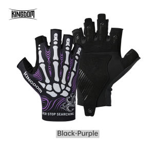 KINGDOM Ice Silk Fishing Gloves M/L Size Half Finger Breathable Anti-slip Microfiber Sun Protection Outdoor Angling Gloves