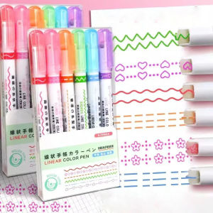 6Pcs/Set Flower Line Shape Highlighter Pen Roller Tip Curve Liner Marker Kawaii Student Stationery School Office Supplies Gifts