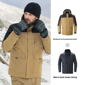 Jeep | Jeep Mens Outdoor Down Jacket Three-in-One Duck Feather Coat Waterproof Cold Resistance Climbing Suit Detachable Breathable