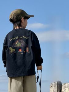 Pure Cotton Long Sleeve Boys T-Shirt Childrens Spring Autumn Print Casual Loose Fit Comfortable Breathable Boys Top