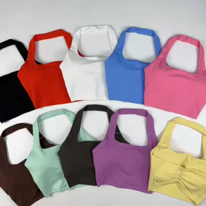 Áo bra croptop yếm nhún lưng thể thao nữ tập gym yoga pickleball kèm mút thun poly co giãn 4 chiều BINSPORTS A336