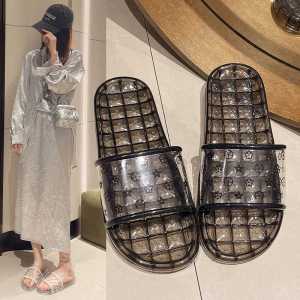 รองเท้าแตะ PVC แบบสวมใส่สบายสำหรับผู้หญิงในฤดูร้อน รองเท้าแตะแบบโปร่งใส กันลื่น กันน้ำ ใส่ในห้องน้ำ บ้าน สไตล์เรียบง่าย ไม่มีสายรัด