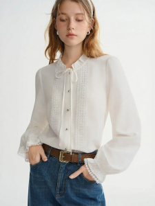 DUSHU | Slimming French Eared Tie White Shirt Autumn/Winter