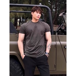 Space Cotton Short Sleeve T-Shirt Mens Sport Fitness Slim Fit Half Sleeve Tighten Cuff American Style round Neck Casual Top