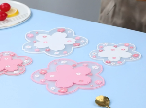 Japanese Sakura Coaster Set Pink Cherry Blossom Heat Resistant Cup Mats for Tea Coffee