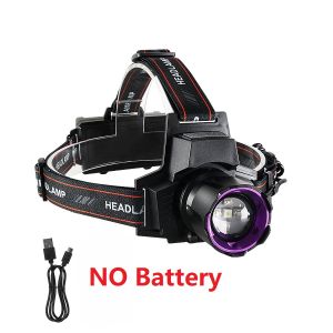 Đèn Pha LED UV Công Suất Cao Có Thể Sạc Lại 18650 Dành Cho Cắm Trại Săn Bắn - Đèn Pin Đeo Đầu Chống Nước Mạnh Mẽ Với Góc Chiếu Sáng Cao/thấp