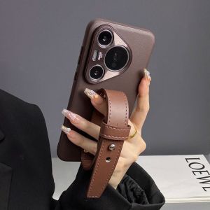 Luxurious Leather Phone Case for Huawei Pura80 P70 Pura70pro P70pro+ Full Cover Female Model with Wrist Strap Camera Protection
