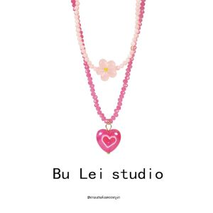 สร้อยคอรูปหัวใจสีบล็อกแฮนด์เมด สร้อยคอหัวใจแบบอเนกประสงค์ สไตล์หวานๆ อุปกรณ์ตกแต่งเครื่องประดับแฟชั่น สายโซ่โลหะผสม