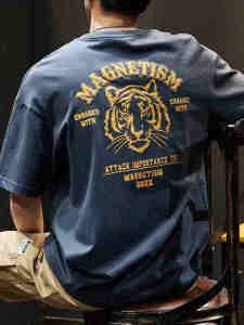 Áo Thun Tay Ngắn Cotton American Retro Tiger Head Dành Cho Nam Mùa Hè Mới Thoáng Khí Áo Thun Thể Thao Tay Lửng Họa Tiết Động Vật Thường Ngày