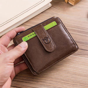 Genuine Leather RFID Blocking Zipper Card Holder Thin ID Credit Cart Wallet Mini Slim Wallet Card & Id Holders Man Business