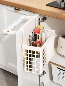 B&W | Kitchen Storage Rack Cabinet Door Inside Organizer Plastic Wrap Bag Hanger Wall Mounted Spice Storage