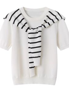 Áo Choàng Kẻ Sọc Mỏng Phong Cách Hàn Quốc Mùa Hè Cho Nữ Phòng Điều Hòa Không Khí Bảo Vệ Cổ Áo Khoác Ngoài Trang Phục Công Sở