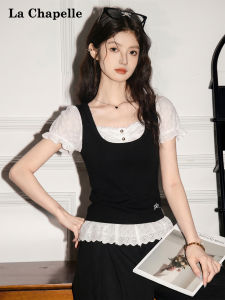 La Chapelle | Lace Splicing Pseudo Two-Piece Short Sleeve T-Shirt