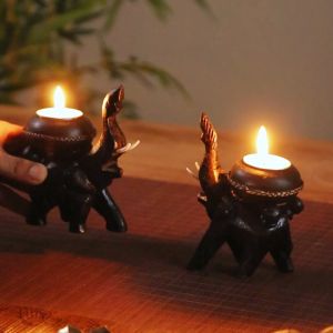 เชิงเทียนหอม ที่วางเทียน ไม้เเกะสลัก ช้างเเกะสลัก ตะเกียงเทียน พร้อมเทียนหอม woodcraft tea light candle holder