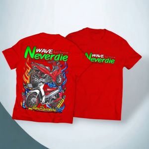 เสื้อยืด สกรีนลาย Wave Neverdie สีแดงแขนสั้น K331 เนื้อผ้า 100% นุ่มใส่สบาย เสื้อรถเวฟ