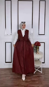 Dress Terlaris Gamis Burgundy Mahogany Outher Nyatu Plus Dress Elegan Gaun Model Pesta Kondangan LD 110cm Busui Friendly Gamis Katun Rayon Adem Semiwoll mix rami Fashion Wanita Muslimah Dress Elegan Casual Mewah Kekinian Bisa COD