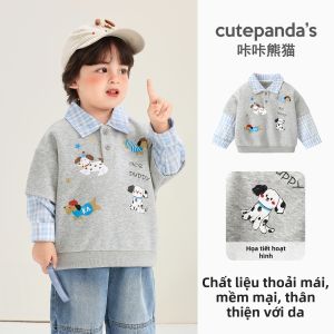 CUTEPANDAS | Áo Hoodie Hình Cartoon Mô Phỏng Hai Mảnh Cổ Polo