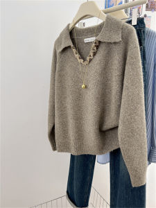 เสื้อสเวตเตอร์คอปกโลหะหนาสำหรับผู้หญิง ฤดูหนาว หนา อบอุ่น ลำลอง แขนยาว ปกโปโล สีสันสดใส ทรงหลวม โพลีเอสเตอร์