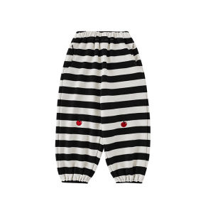Dynamic Stripe Knitted Loose Pants for Girls Spring Autumn Cute Cherry Embroidery Casual Long Trousers Fashionable And Cute