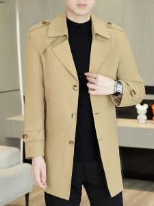 HENGYUANXIANG | Hengyuanxiang Mens Mid-Length Jacket Slim Fit Turn-down Collar Single Button Korean Style Spring Autumn New Fashion Coat