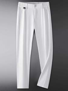 Quần Tây Nam Mùa Hè Ice Silk Màu Trắng Cạp Chun Thoải Mái Quần Dài Chống Nắng Quần Dài Thường Ngày Quần Dài Thẳng Quần Dài