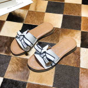 Summer Butterfly Knot Cow Tendon Soft Bottom Comfortable Anti-slip Flat Bottom Genuine Leather Sandals Women Large Size 41 Outdoor Wear Pregnant Women