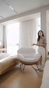 Modern Upholstered Rocking Chair-Tufted Seat and Metal Legs Lounge Chair for Living Room Bedroom 摇椅