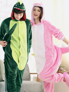 Dinosaur Cartoon Couple One-Piece Pajamas Female Winter Mens Cute Anime Animal Student Thickened Flannel Adult