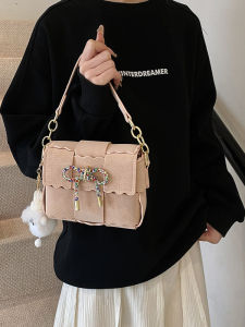 Trendy Crochet Womens Mini Shoulder Bag Versatile Design Handbag Single Strap Magnetic Buckle Closure Soft PU Leather Square Bag