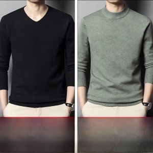 ROMON | Romon Mens Knitted Sweater Slim Fit Round Neck Casual Base Layer Shirt Fashionable Solid Color Spring Autumn New Arrival