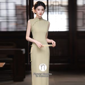 Green Sleeveless Cheongsam Modified Younger Style Slim Dress