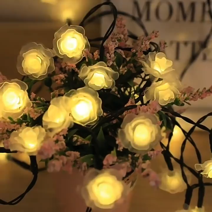 Solar LED Rose String Lights With Rose Design 8 Lighting Modes Christmas Fairy String Lights