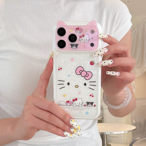 Sanrio | Cartoon Cat Ear Cute Sanrio KT Shockproof Phone Case For iphone 17 Pro 16 15 Pro Max Luxury Lens Protective Acrylic Back Cover