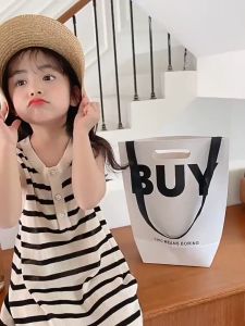 WANDER เสื้อผ้าดีไซน์ลายทางแฟชั่นเกาหลี ชุดเสื้อกล้ามเด็ก ชุดเจ้าหญิง เด็กผู้หญิง 2384