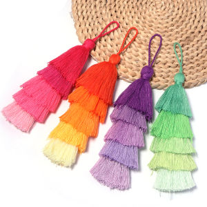 1pc Multicolor Layered Tassel Pendants Gradient Color Three Tiered Fringe Tassels for Keychain Bag Jewelry DIY Craft Decorations