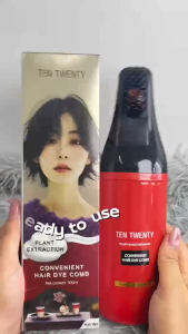 Ten Twenty Natural Herbal Hair Dye Shampoo with Brush - Convenient Plant-Based Formula for Black Wine Red Light Brown Dark Brown Colors