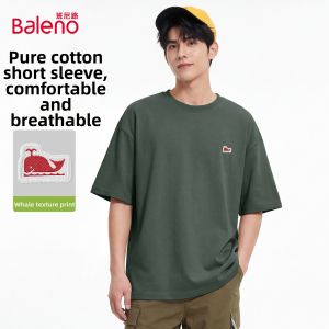 BALENO | Fashionable High-end Red Whale Print Cotton T-Shirt