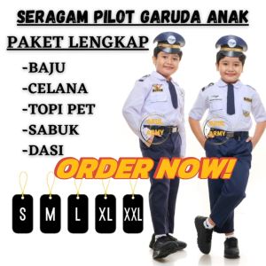 PILOT ANAK: Baju Seragam Penerbang Zet Garuda Indonesia Kostum Karnaval Profesi Anak TK PAUD Polisi Polantas Laki-laki Cewek Perempuan 17 Agustusan Grosir Promo Bandung