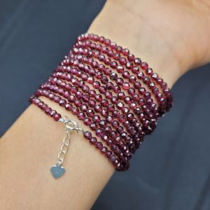 Chuỗi Nhí Quấn 10 Vòng Garrnet Ngọkc Hồng Lựu Cắt Giác Facet Móc Ag Freesize - Phong Thủy TUDO