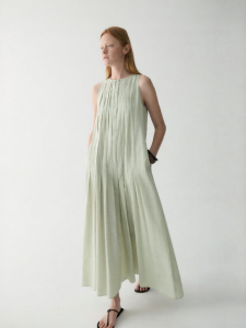 INSIS FEMME | Simple Sleeveless Slit Dress with Tuck A-line Design Tencel Cotton Fabric for Summer