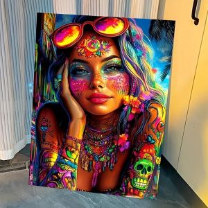 KAYOU | Painting By Numbers on Canvas Kit for Adults PColorful Tattooed Girl Acrylic Paint Oil Picture of Coloring By Numbers Art