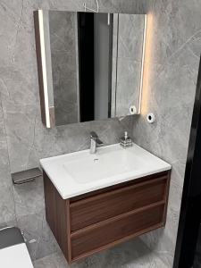 Retro Style Ceramic Integrated Washbasin with Honeycomb Aluminum Smart Bathroom Cabinet