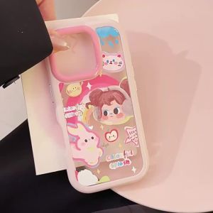 เคสโทรศัพท์ลายผู้หญิงวาดลายรุ้งน่ารัก สำหรับ iPhone 16 15 14 13 12 11 X กันกระแทกอะคริลิกแข็งสไตล์การ์ตูน