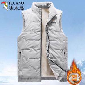 TUCANO Mens Thickened Warmth down Cotton Vest Loose Short Fashion Outerwear Autumn Winter Polyester Nylon Composite Fiber