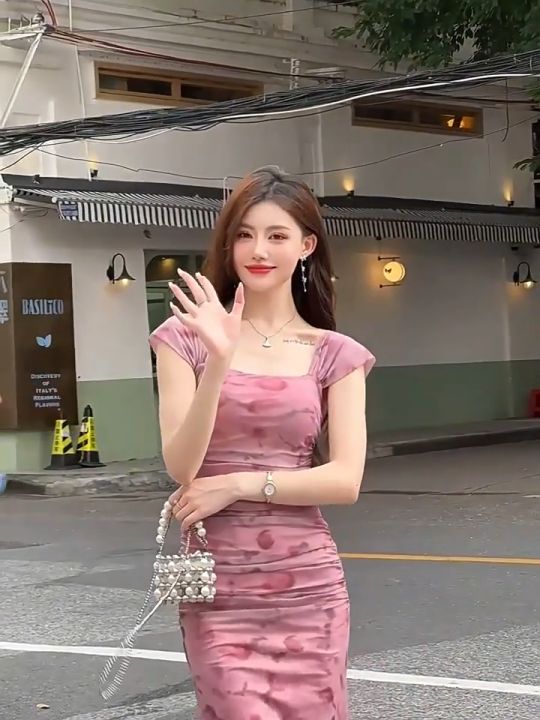 summer pink dress for women puff sleeve dress plus size dress