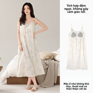 MiiOW | Đồ ngủ nữ mùa hè MiiOW Cat Person có đệm ngực váy dài quần áo mặc nhà thoáng khí thoải mái phong cách sang trọng mặc ở nhà